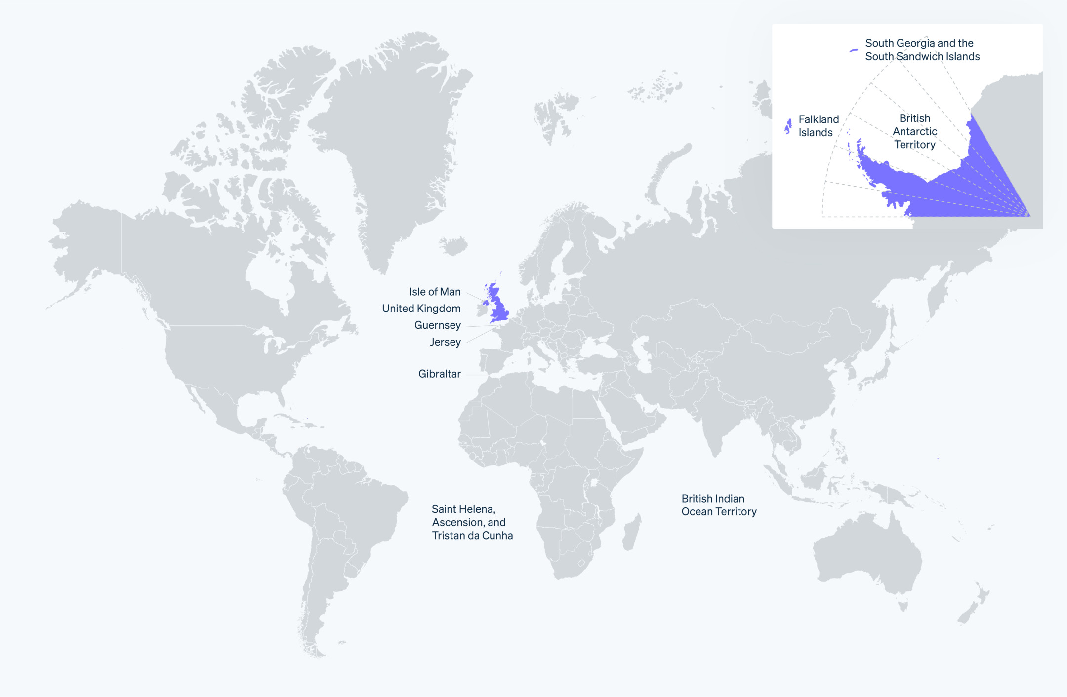 Map of countries using British pound - A global map highlighting the countries that officially use the British pound