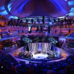 Aerial view of Elbphilharmonie concert hall in Hamburg during UEFA Euro 2024 draw ceremony