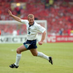 Alan Shearer celebrates scoring against the Netherlands in Euro 96