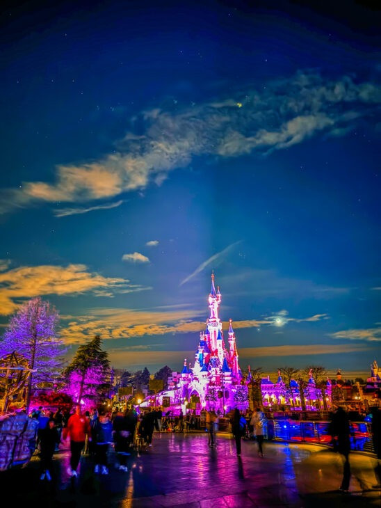 Crowd watching the Disney Dreams fireworks show at Euro Disney Paris.