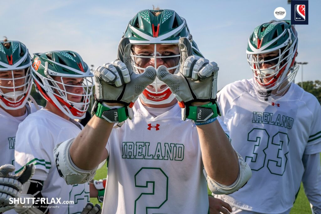 Irish lacrosse team celebrates a victory at the Men's U20 European Championship.