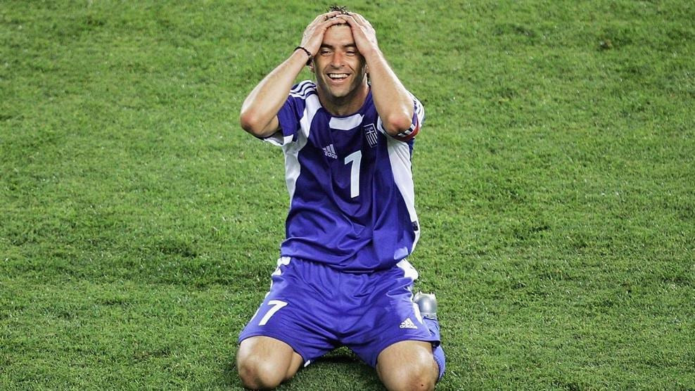 Theodoros Zagorakis lifting the Player of the Tournament award at UEFA Euro 2004