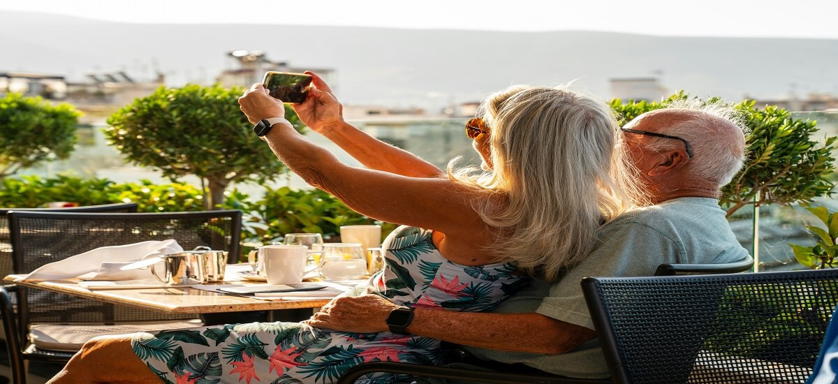 Elderly couple enjoying their trip to Greece