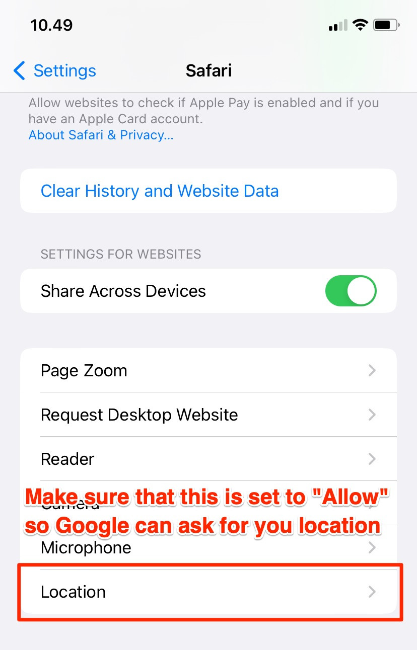 IOS Location Settings