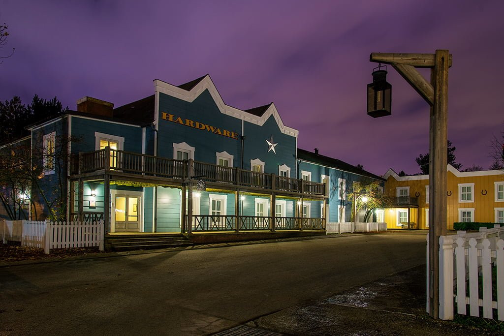 Hotel Cheyenne is themed as a wild west frontier town, with each building of hotel rooms being a different building in the town