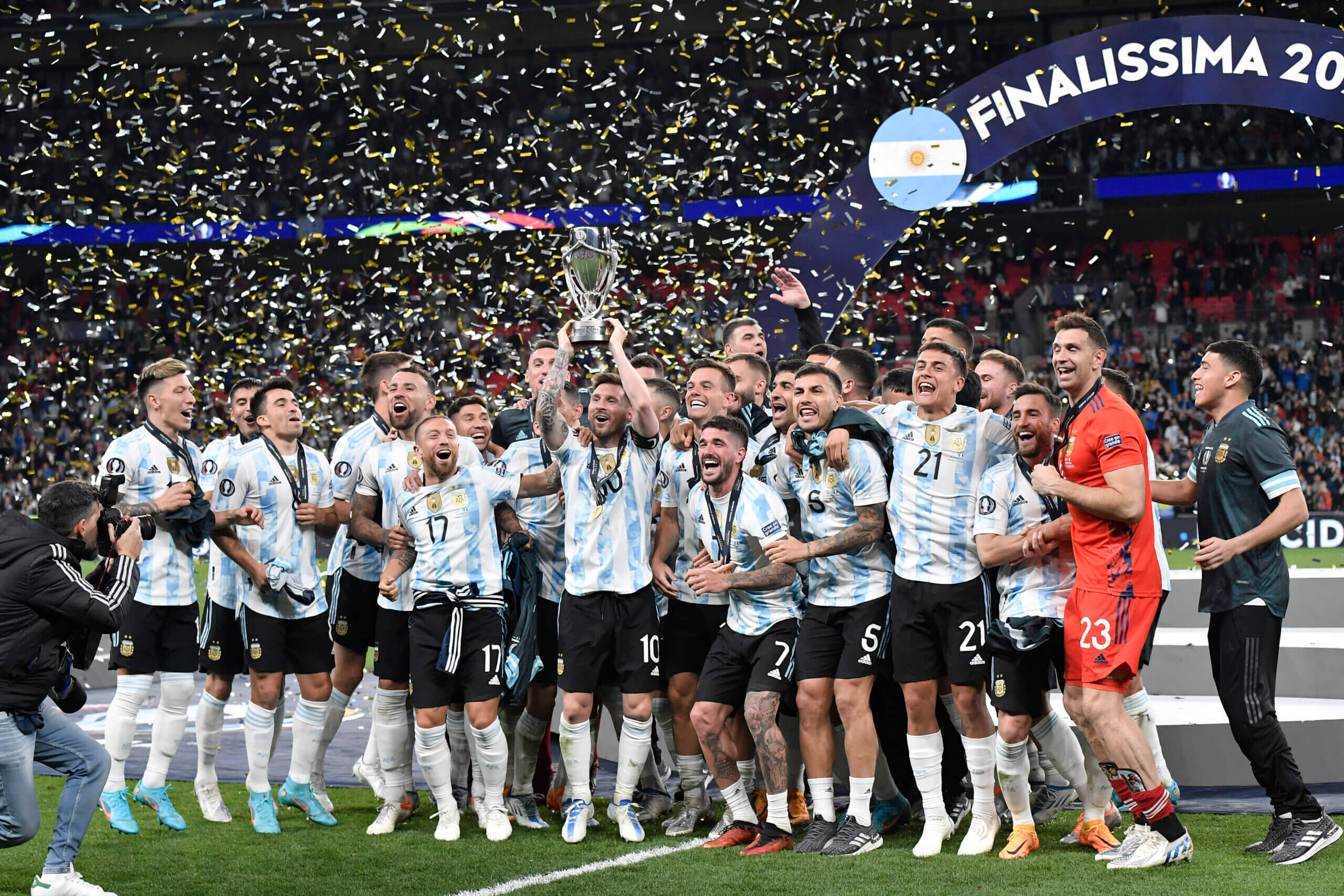 Argentina winning the 2022 Finalissima at Wembley (Elianto/Mondadori Portfolio via Getty Images)