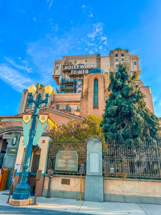 The Twilight Zone Tower of Terror ride at Disneyland Paris, capturing the eerie atmosphere and anticipation of the drop.